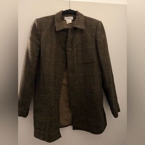 Classic Herringbone Wool Coat - Brown